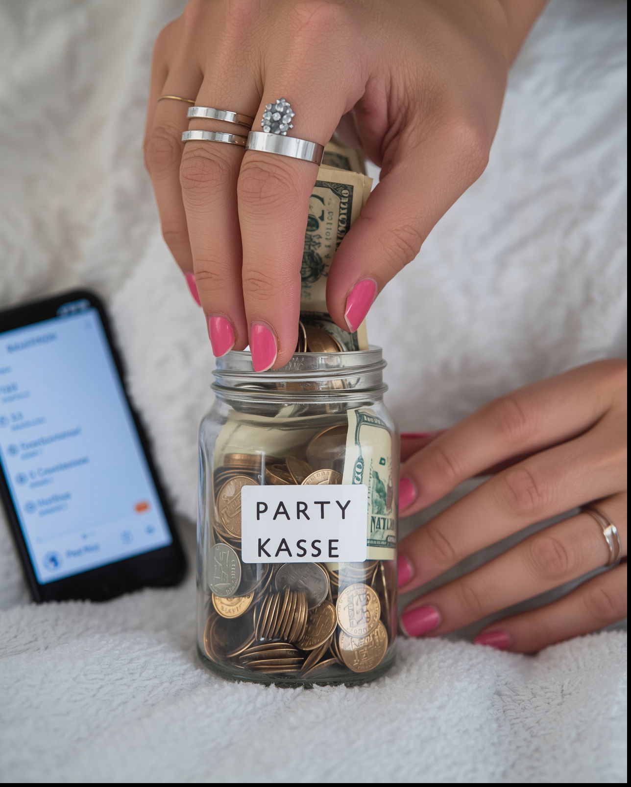 Clear piggy bank being filled with coins
